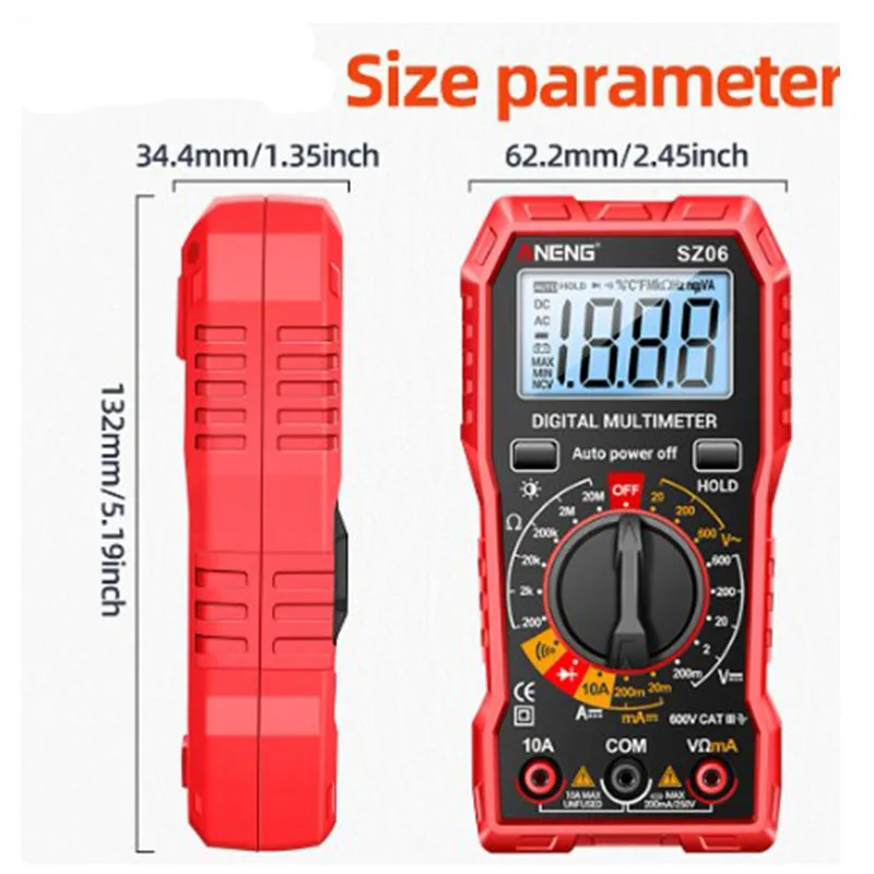 Digital Multimeter SZ06 Digital Multimeter Voltage Resistance Meter AC/DC Ammeter 600V Voltmeter Multimetr Electrician LCD Backlight Ohm Test