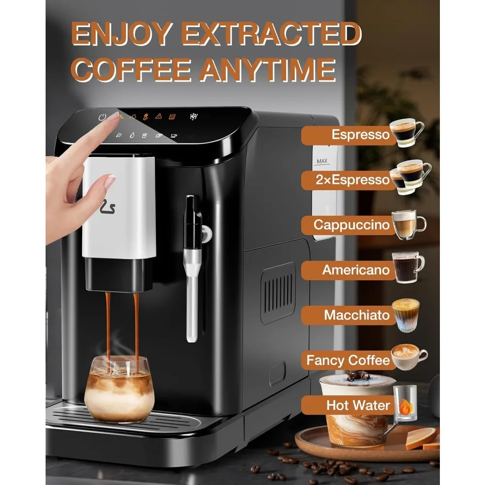 Fully Automatic Espresso Machine with Frother Steam Wand,20 Bar Built-In&Adjustable Espresso Bean Grinder,1-15 Adjustable Grind 6