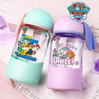 Cute PAW Patrol  Water Bottles Cartoon Rabbit Glass Bottle with Silicon Sleeve for Kids Cartoon Student Portable Drink Cup Gifts