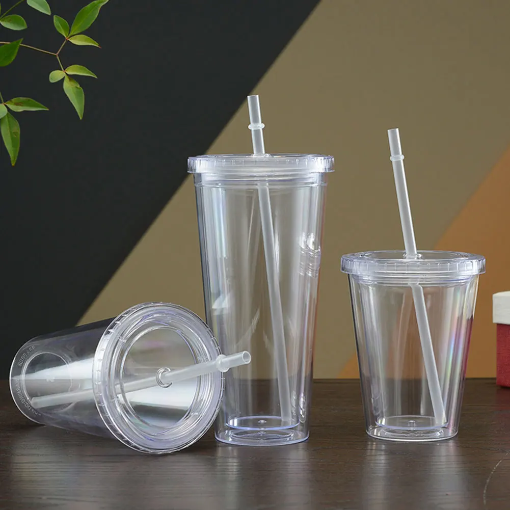 Clear Tumbler With Lid And Straw Reusable Transparent Double-layer Water  Bottle For Coffee Milk Diy Smoothie Cup Drinkware Multiple Sizes Available  - Temu