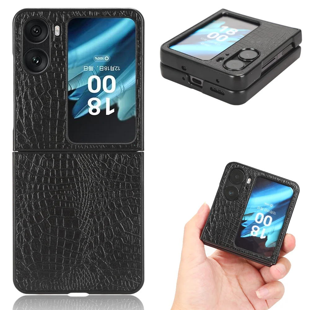 Per Oppo Find N2 Flip Case Classic Crocodile Pattern Skin Pu Leather Pc Protezione Posteriore In Plastica Dura Cover Per Telefono Fundas Coque
