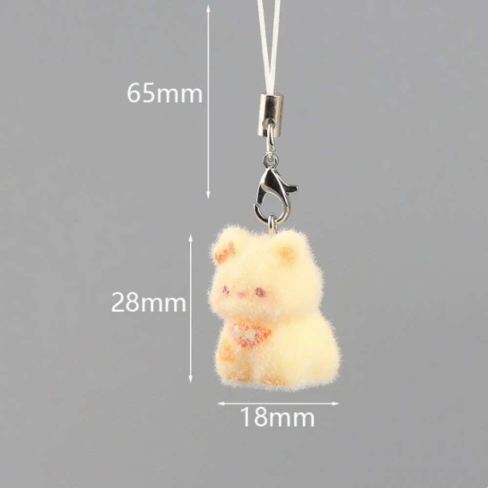 Cute Plush Flocked 3D Resin Cat Keychain Bag Accessory Phone Strap Gift