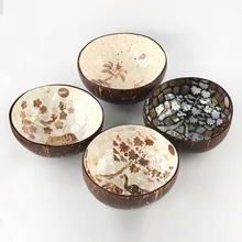 Beige Elephant Natural Shell Coconut Bowl Shiny Fruit Salad Noodle Rice Bowl Wooden yogurt Tableware Handicraft Home Decorations