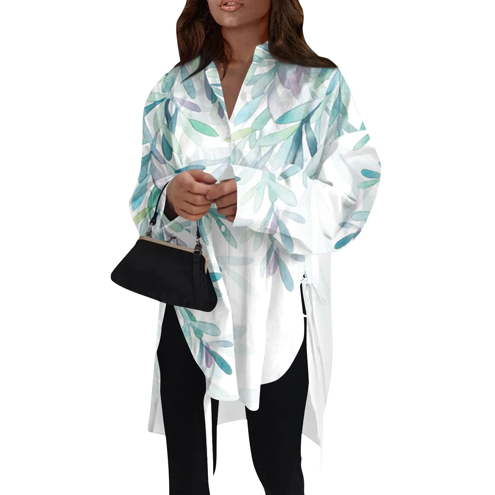 

Women'S Fashion Casual Floral Print Long Sleeve Button Lapel Loose Fit Top Ropa De Mujer одежда женская топ женский Top Mujer