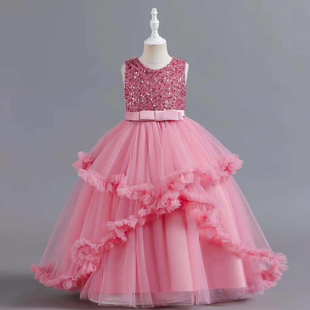 green emerald velvet dress Flower Girls Dress Gold Embroidery Appliqued Puff Tulle Short Sleeves Sequins Party Dress, Burgundy / 14 main image 1