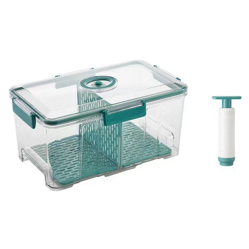 LUDA Vacuum Food Storage Container Transparent Fridge Organizer With Drain Net Capacity Food Dispenser For Kitchen