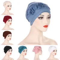 Women Muslim Hijab Turban Inner Caps Soft Ruffled Headwraps Hats Indian Solid Headwear Beanies Chemo Hair Loss Hats Headband 1