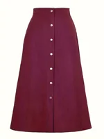 Red Elegant woven half skirt for women plus size high waist A-line skirt casual business women's skirt Red - Image 4