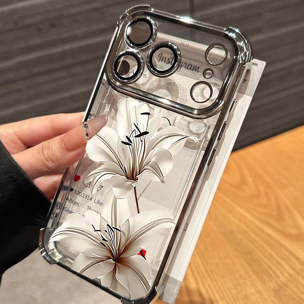Elegant Retro Lily Flower Plating Protective Phone Case