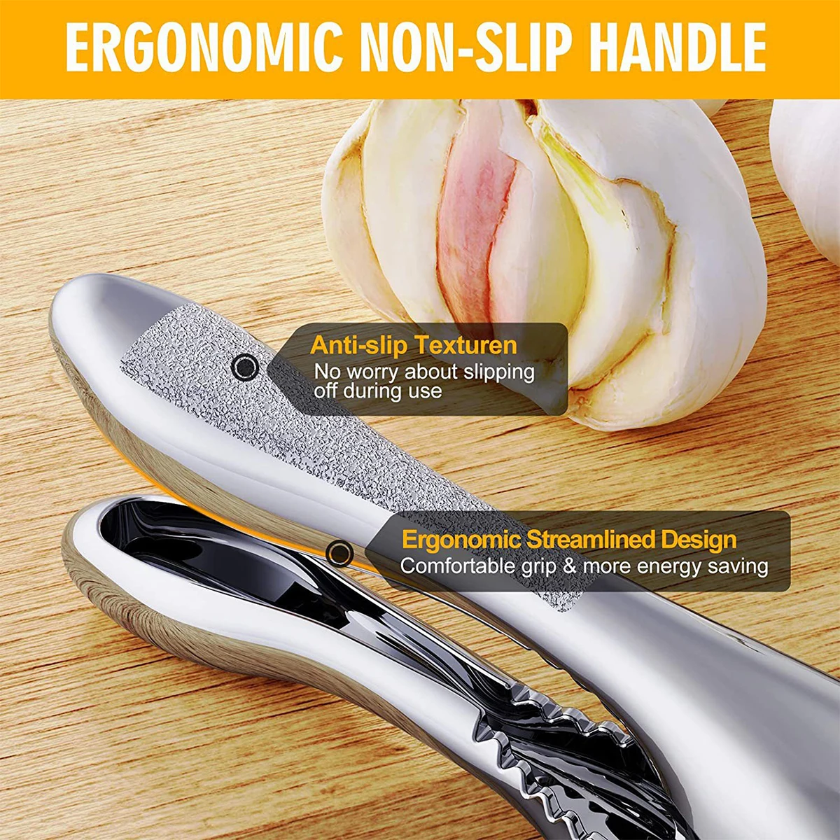 Coolkits Garlic Press, Stainless Steel Garlic Mincer, Durable Professional  Grade Dual Lever-Assisted Garlic Crusher with Large Capacity Chamber,No