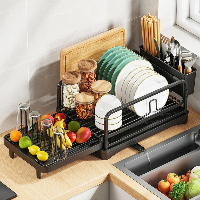 

Kitchen Expandable Dish Drainer Rack Countertop Storage Rack for Cups Bolws Plates Kitchen Wine Glasses Cutting Board Racks