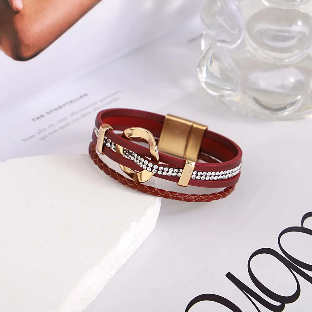 Boho Resin Stones Charm Pu Leather Bracelet Women Multilayer - Temu