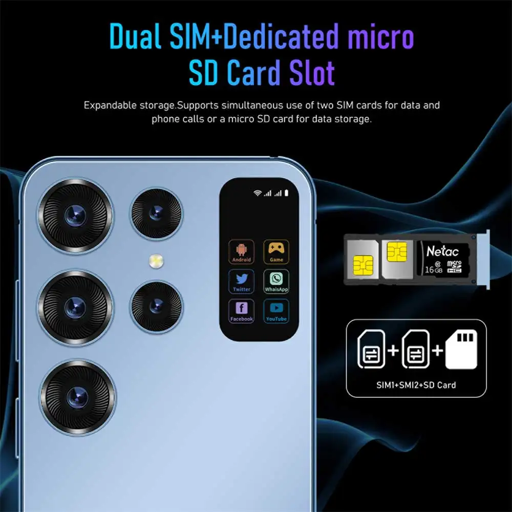 S24 울트라 스마트폰 5G 7.0HD 16GB + 1T 듀얼 심 휴대폰, 안드로이드 휴대폰 잠금 해제, 72MP 7000mAh 휴대폰
