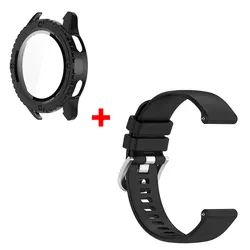 Premium Silicone Watchband and Protective Case Set for Xiaomi Watch S3 with Glass Screen Protector (Black 2)
