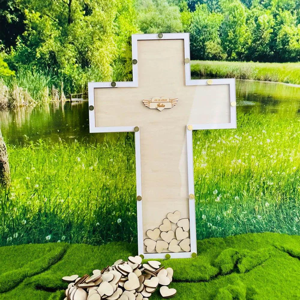 Personalized Cross First Communion Guestbook Baptism Signature Guest Book Girls or Boys Baby Shower Drop Box