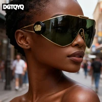 Lunettes de soleil surdimensionnées pour femmes, une pièce, coupe-vent, mode de luxe, Vintage, Steampunk, bouclier polygone, enveloppantes, 2026 1