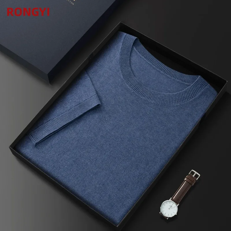 RONGYI 85% 뽕나무 실크 반팔 티셔츠 남성용, 둥근 목 아이스 실크 반팔 15% 캐시미어 보터밍 셔츠, 얇은 여름