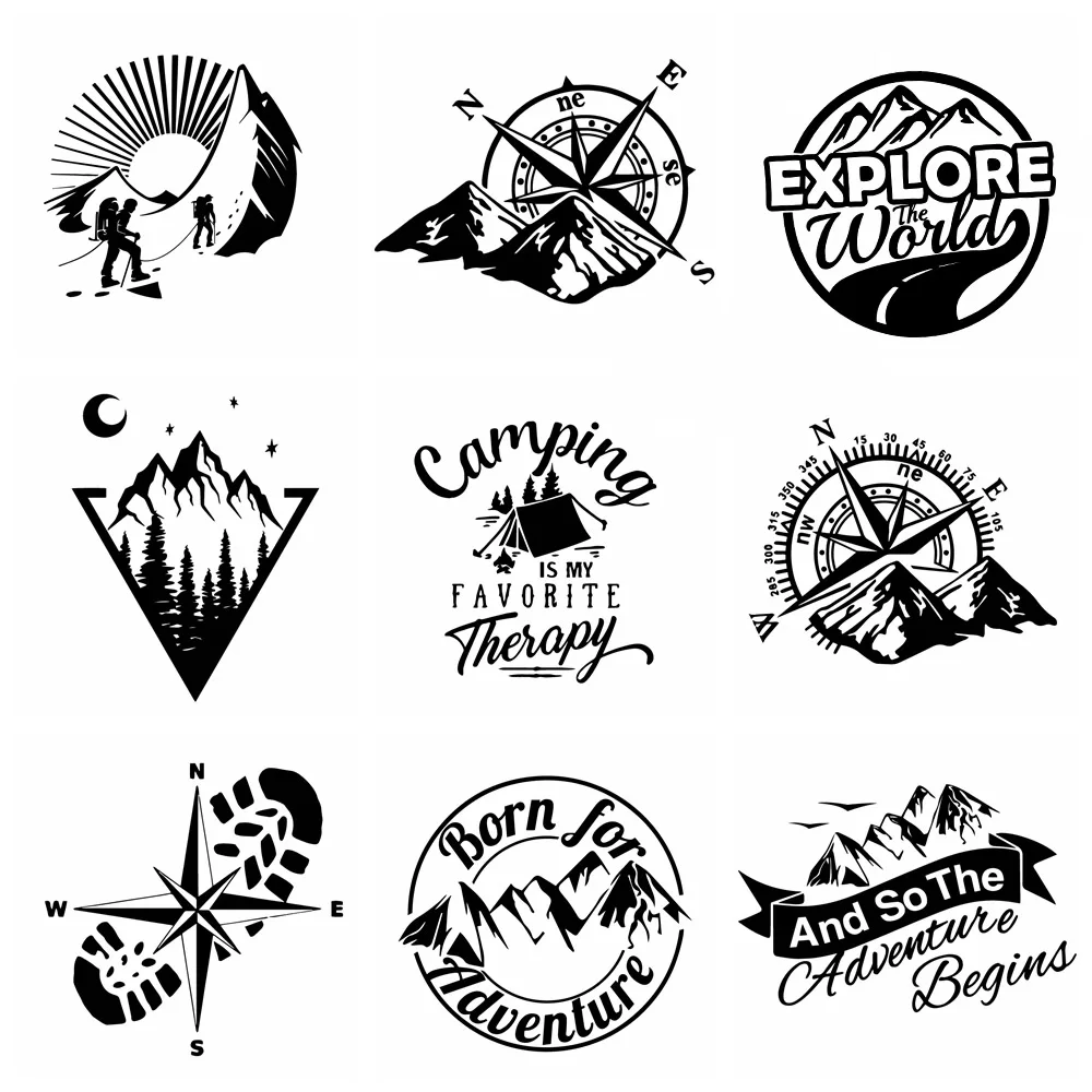10 Styles Adventure Sports Compass Car Sticker Wrap Vinyl Mountain Carstyling Auto Engine Cover