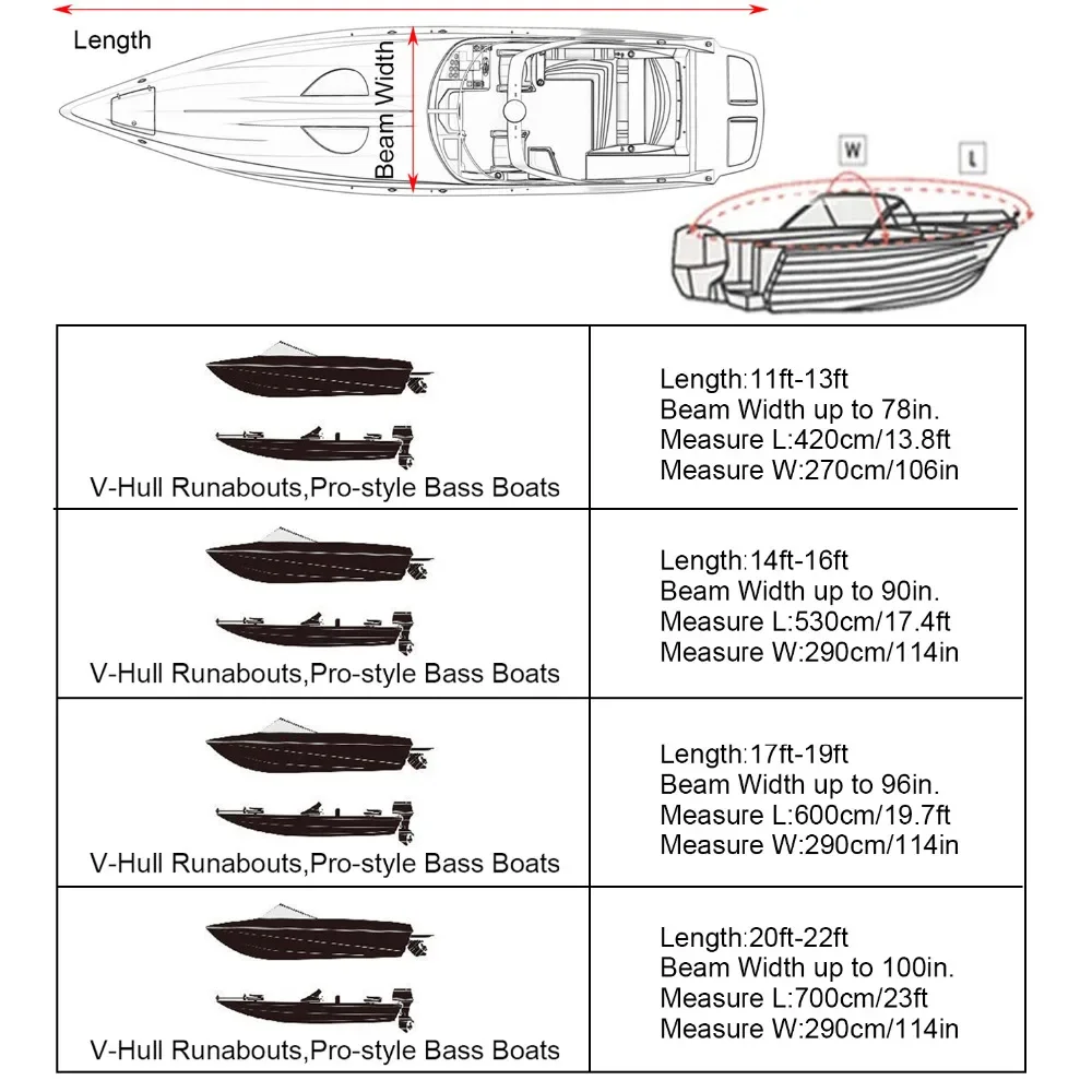 Fishing Boat Cover Heavy Duty Fishing Ski Boat Cover for 11-13' 14-16' 17-19' 20-22' V-Hull Waterproof Sunproof UV Protector Boat Mooring Cover boat cover fishing boat cover