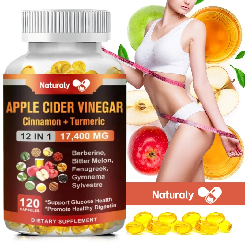 Apple Cider Vinegar Capsules 17,400mg with Cinnamon, Turmeric -Best Supplement for Digestive, Circulatory, Immunity Support