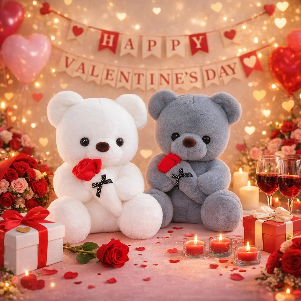 Wedding Rose Bear Plush Toy Cute Stuffed Animal Gift For Valentine's Day Anniversary And Romantic Celebration Decor_voghion.com