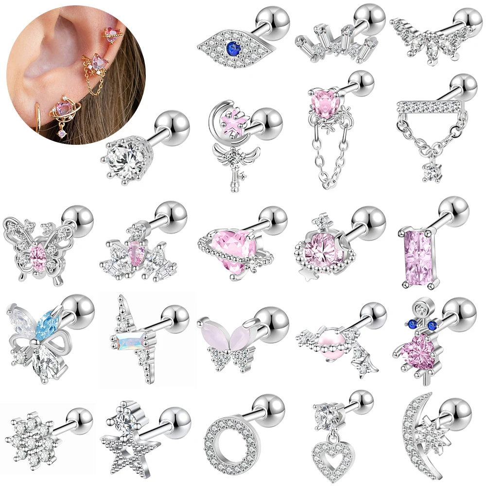 ZS18G1PCCuteHeartStudsEarringPinkCrystalEarStudStainless