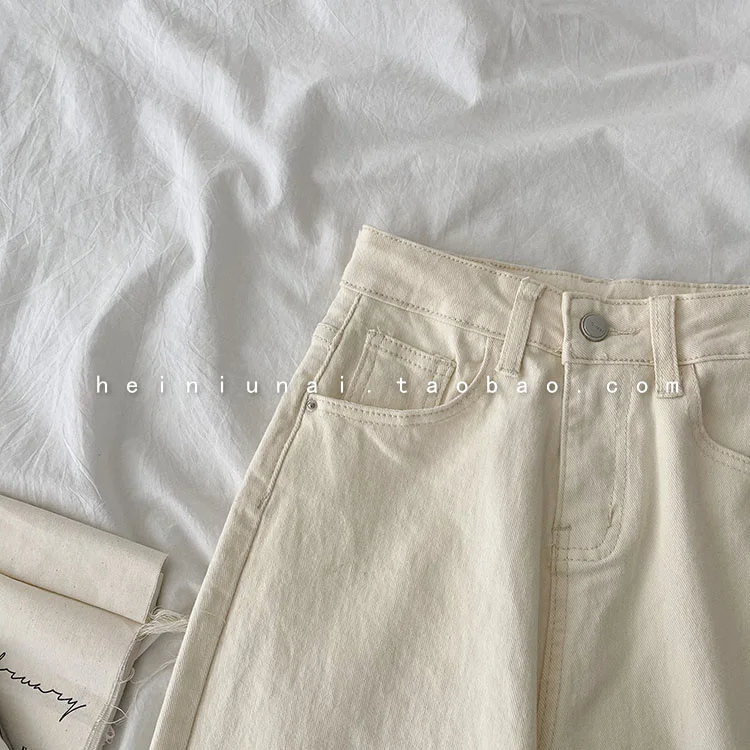 Femininas de Cintura Damasco do Vintage Calças Alta Casual Simplicidade Baggy Denim Retas 16 Online shopping