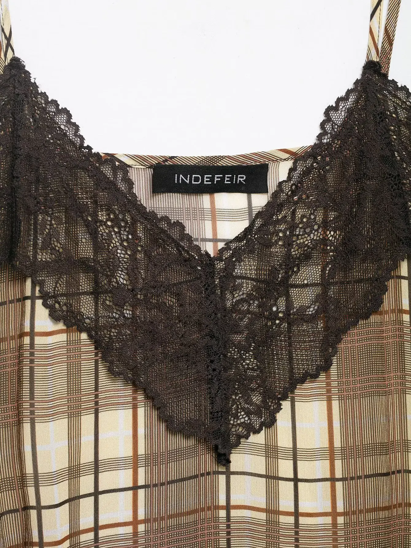 HH Damen 2026 Modisches V-Ausschnitt Karo-Unterwäsche-Style Top – Sexy rückenfreies Spitzen-Sling-Top für den Sommer mit seitlichem Schlitz für Partys – Detail 8