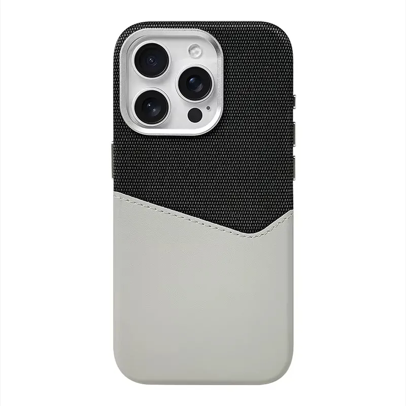 Linen Leather MagSafe Phone Case with Card Holder and Magnetic Wireless Charging - Shockproof Design