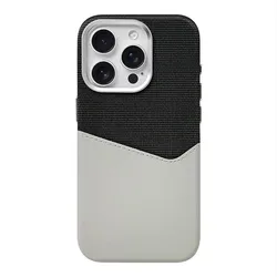 Linen Leather MagSafe Phone Case with Card Holder and Magnetic Wireless Charging - Shockproof Design - iPhone 14 Pro Max (Black Grey)