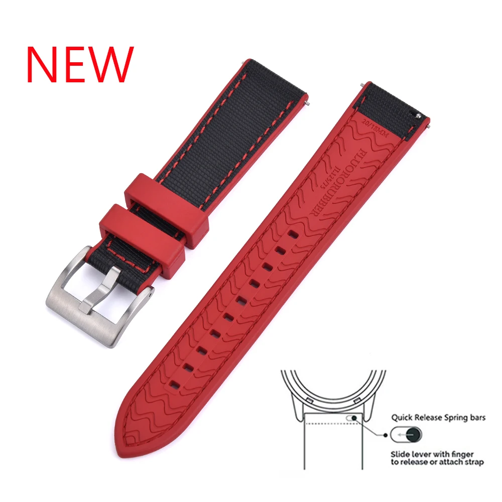 Hochwertiges Hybrid-Uhrenarmband aus FPM/FKM-Leder, wasserdicht, zum Tauchen, Schnellverschluss, Fluorkautschuk-Uhrenarmband, 20 mm, 22 mm – Detail 3