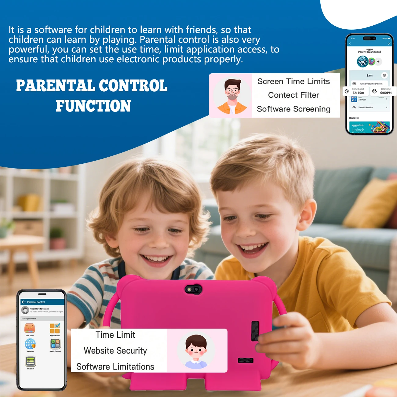 어린이 태블릿 새로운 7 인치 Google 학습 교육 게임 태블릿 쿼드 코어 2GB RAM 32GB ROM WiFi 듀얼 카메라