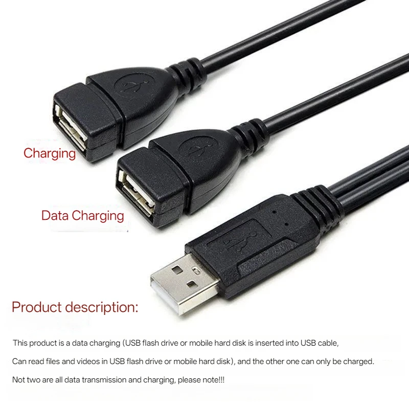 NNBILI 고품질 USB 2.0 케이블 USB 이중 분배기 어댑터 케이블 1:2 암-USB 2 수 전원 연장 케이블