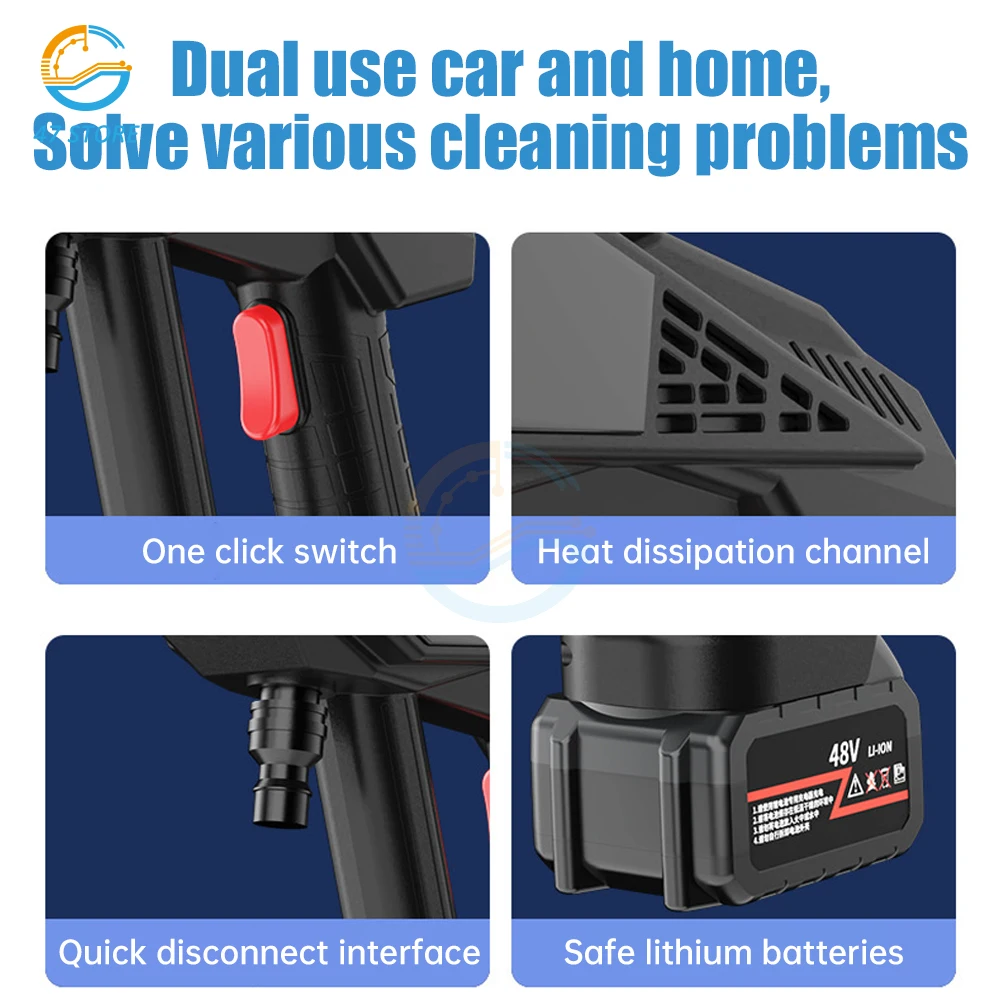 High Pressure Household Car Wash Water Gun Electric Ccar Wash Machine Rechargeable Wireless Lithium Battery Car Wash Gun 5