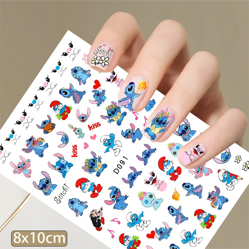 Nail Stickers Mickey Mouse Tigger Stitch Cartoon Nail Stickers Nail Art Decals Disney Princess Donald Duck 3D Stickers Press on Nails