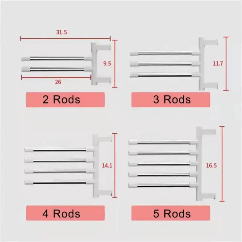 Bathroom Towel Rack Rotatable Towel Holder 99.99% Space Aluminum 2/3/4-Bar Hanger Kitchen Shelf Paper Hanging Wall Mounted