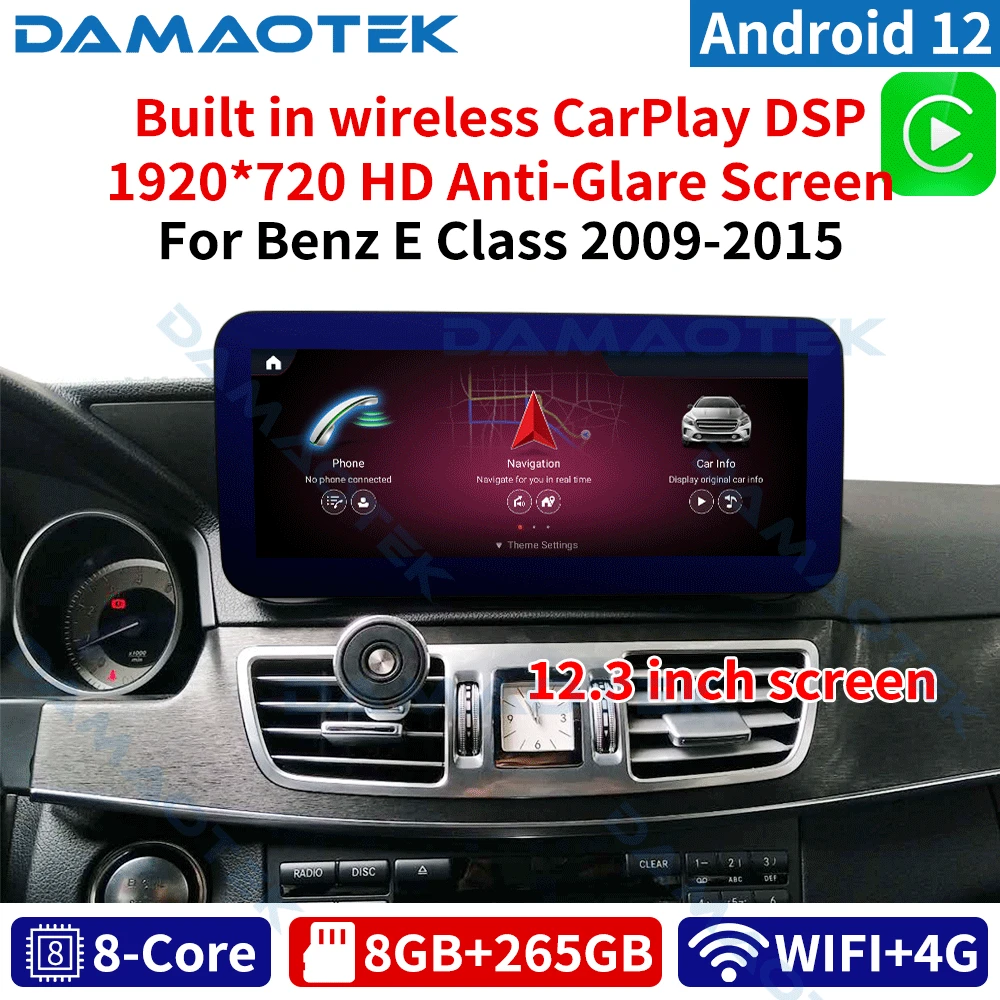 

Автомобильный мультимедийный радиоплеер DamaoTek, Android 12, 12,3 дюйма, для Mercedes Benz E Class E200, E230, E260, W212, 2009-2016, Автомобильное видео