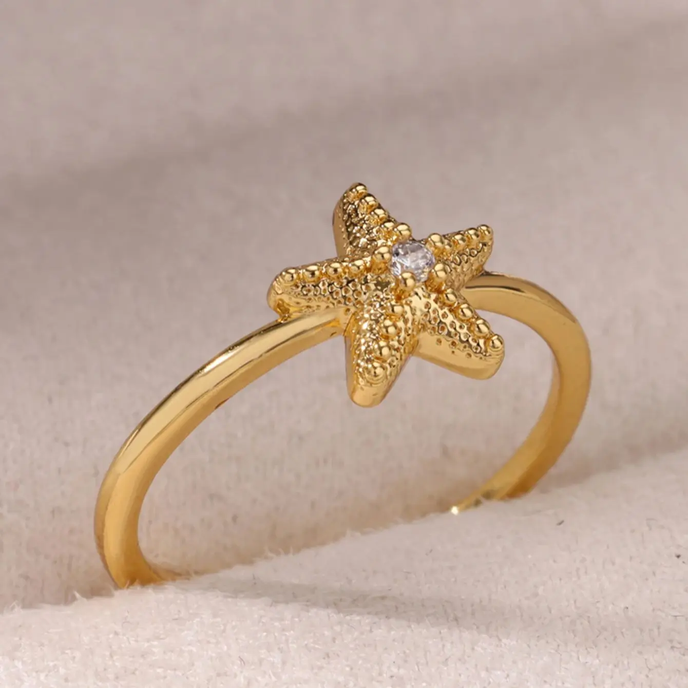 Zircon Starfish Rings Geometric Gold Stainless Steel