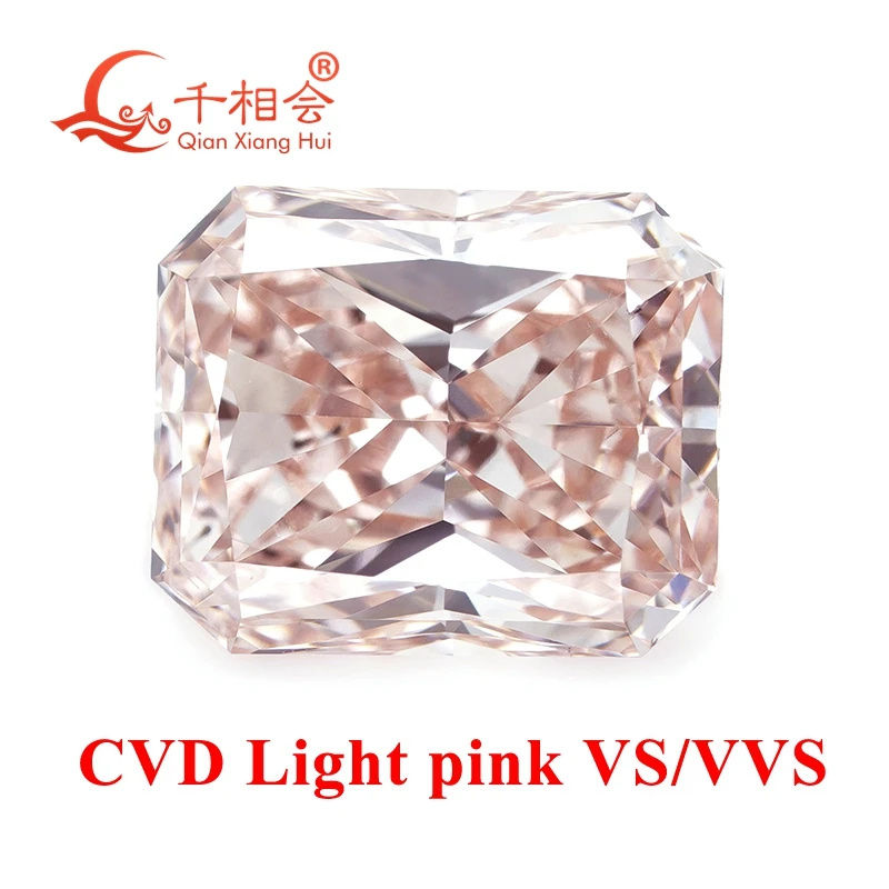 1ct fancy light pink brown CVD lab-grown diamond radiant cut, VS1 clarity, GEMID-certified, perfect for elegant jewelry designs.