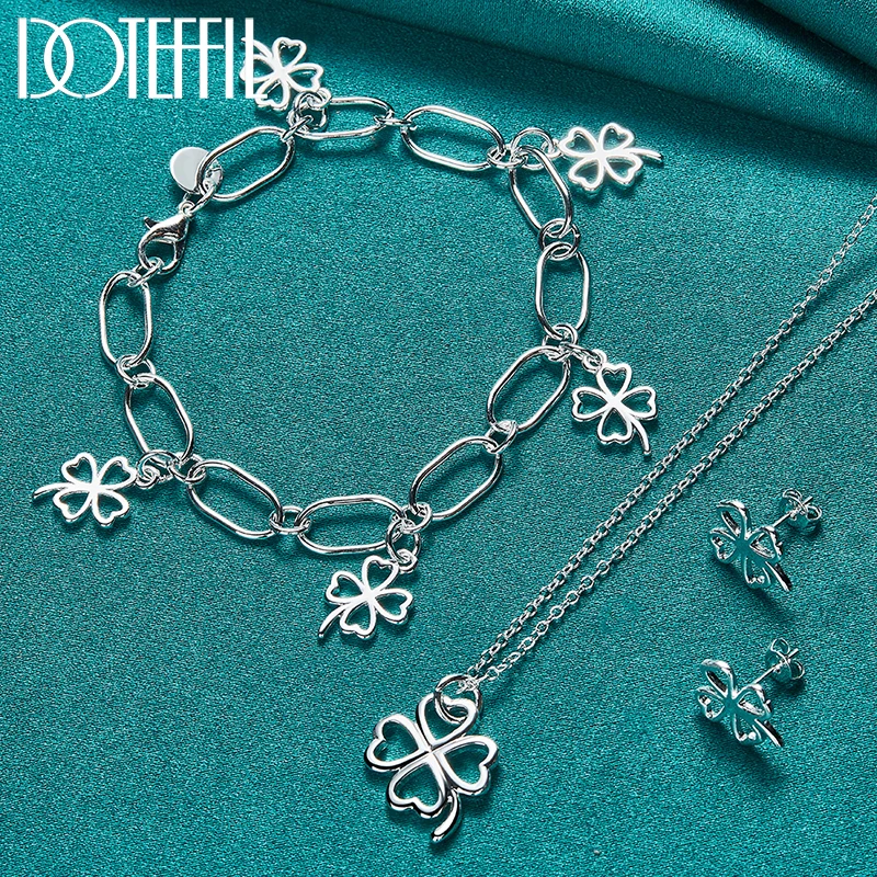 Gioielli Donna Elli Collana Ciondolo Portafortuna A Quadrifoglio Da Donna In Argento 925 Set Collana E Orecchini Donna
