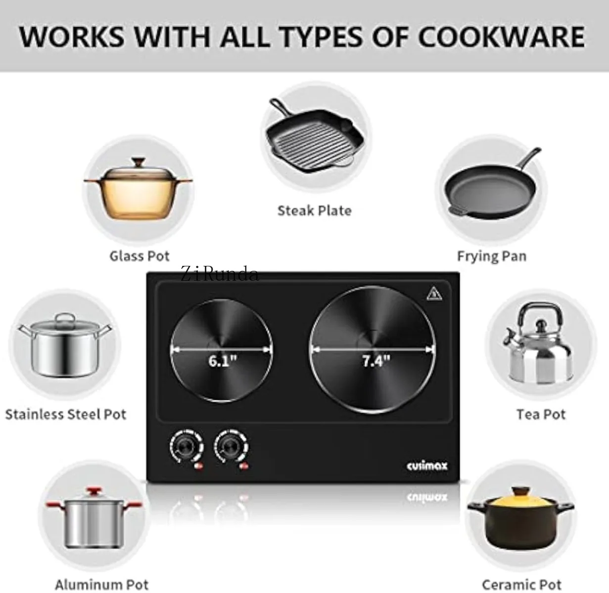 Hot plate, 1800W electric burner dual hot plate, used for cooking countertop burner, with temperature control, portable 3