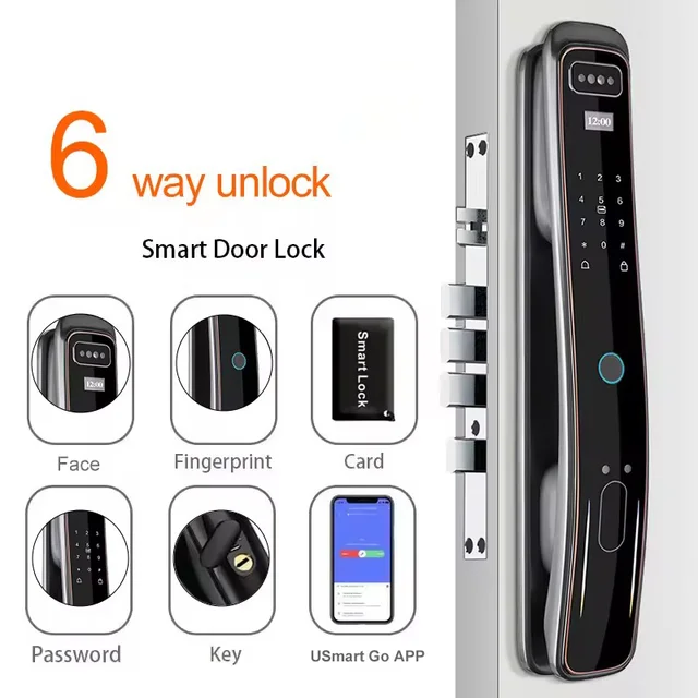 Glomarket Security Fully Automatic Visual Intercom Smart Lock 3d Face Recognition Biometric Fingerprint  Cerradura Inteligente 2