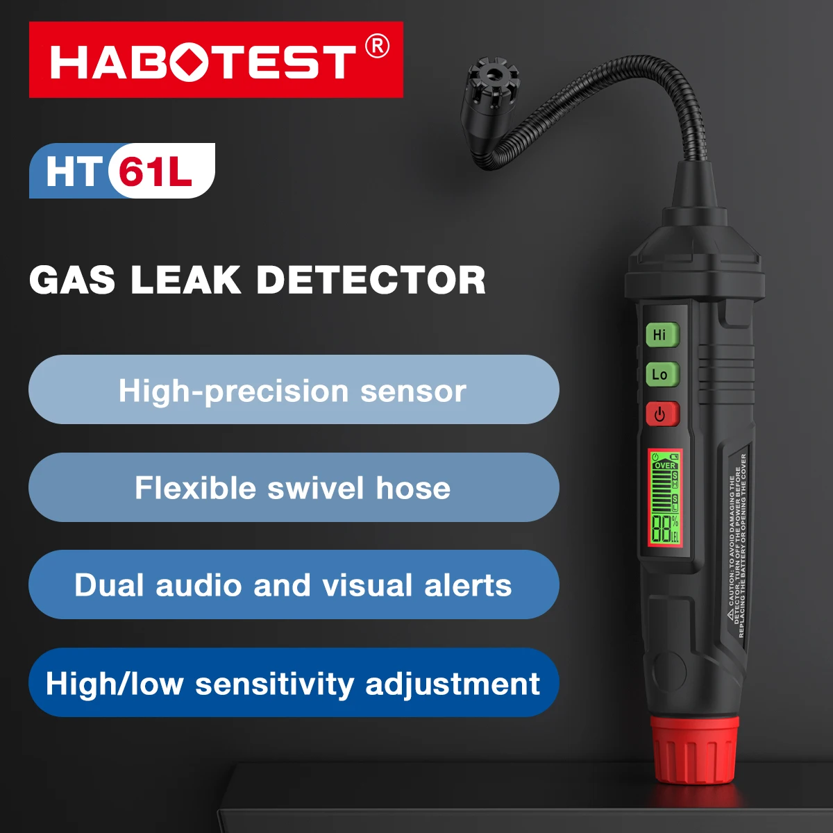 Habotest 다기능 가스 누출 감지기, HT61L 업그레이드 버전, 디지털 디스플레이, 사운드 알람