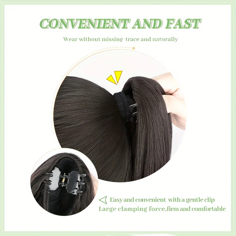 Synthetic ponytail extension 24" claw clip hair extensions ponytail Long straight Natural Looking Hairpiece for Women Black