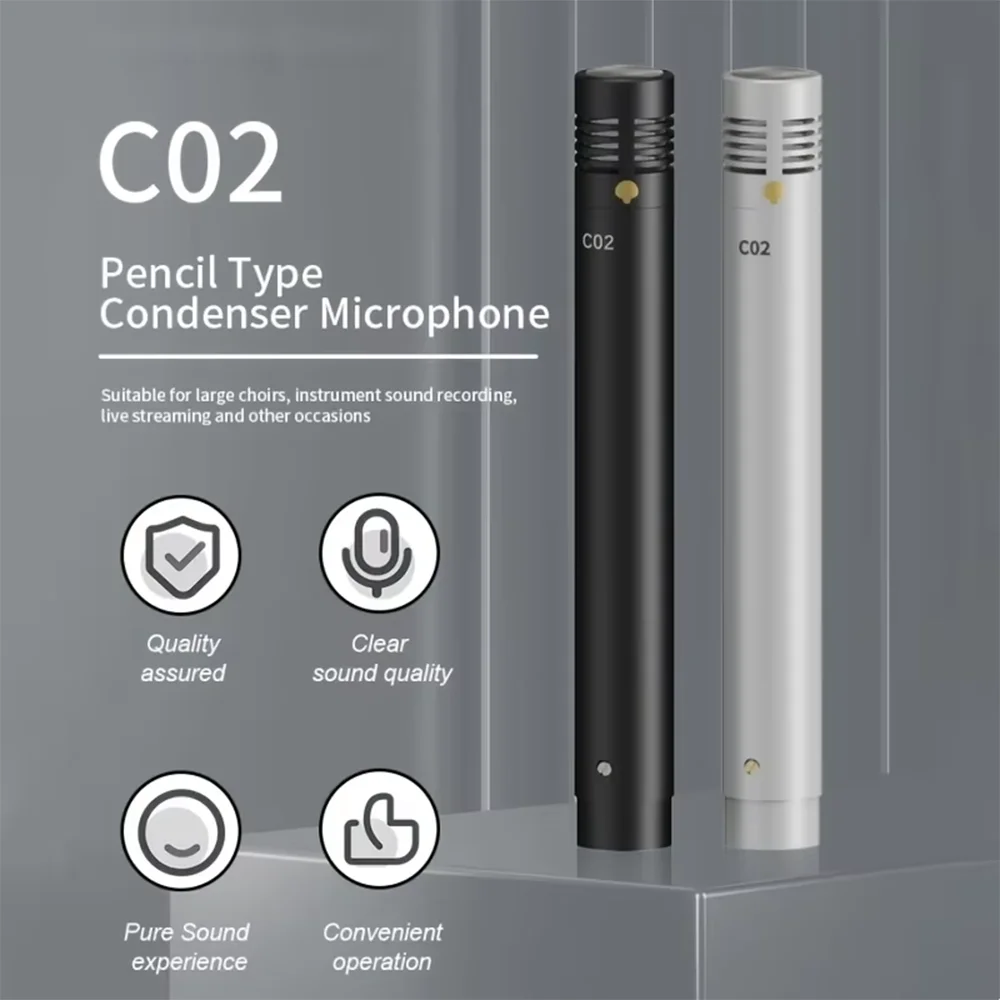 C02 One Pair Pencil Condenser Microphone Small-Diaphragm Suspension with Clip Piano Recording Mic Instrument Record Pencil Type