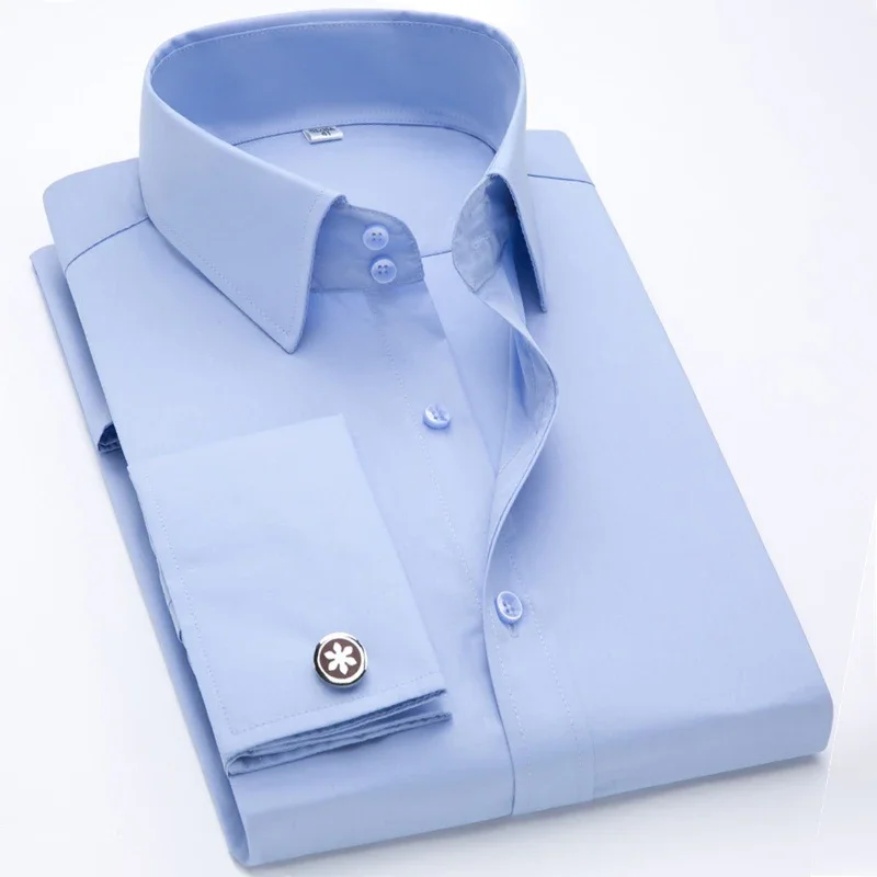 Description Picture 3 of itemFrench Cuff Mens Long Sleeve Tuxedo Dress Shirt High Quality Slim Fit Male Social Wedding Party Shirts with Cufflinks