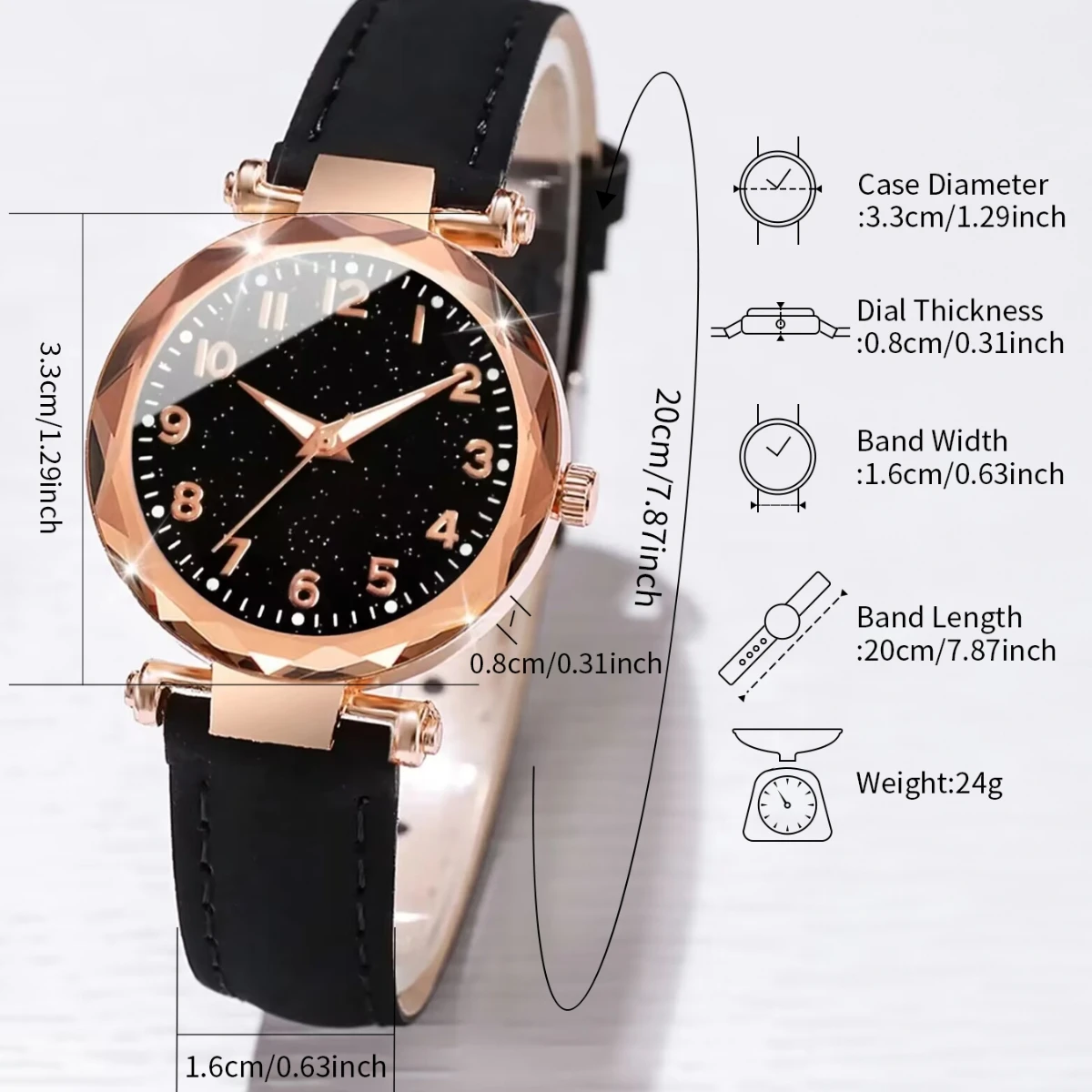 6PCS/Set Women's Watches Fashion Starry Sky Arabic Dial Female Leather Band Quartz Watch Bracelets Set（Without Box） 5