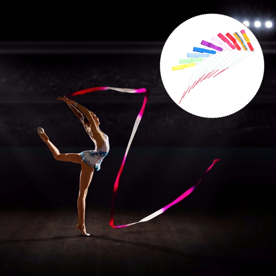 Set 6 Nastri Per Ginnastica Ritmica Con Bacchetta Per Bambine - 2 Metri, Colorati