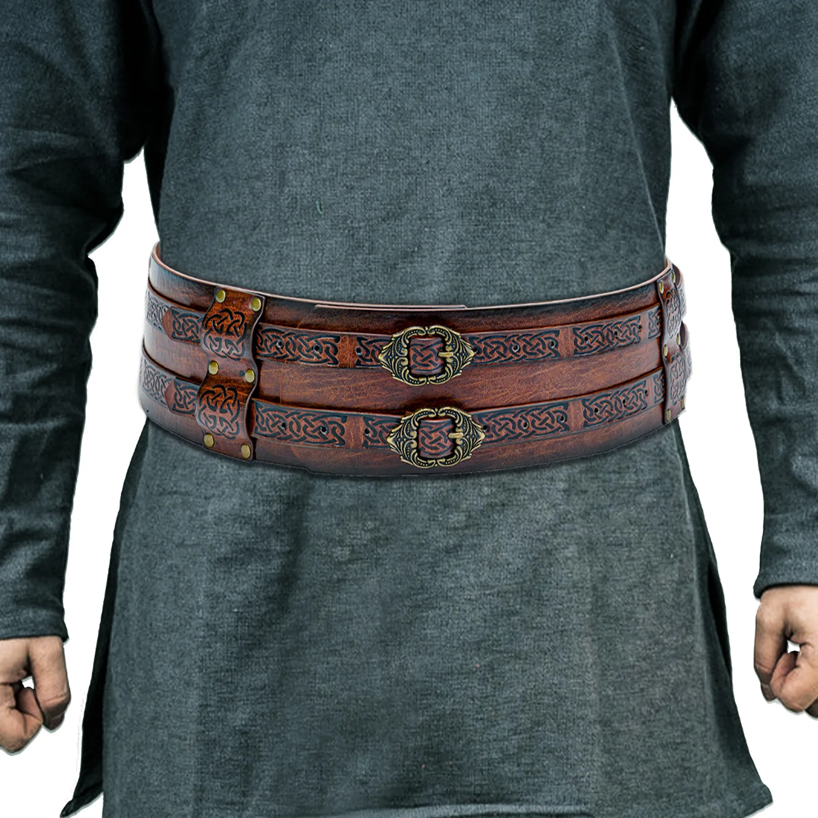 

Ремень-портупея для мужчин и женщин, кожаный кельтский пояс в стиле стимпанк, средневековый ширинный, с двойным ремешком в стиле викингов