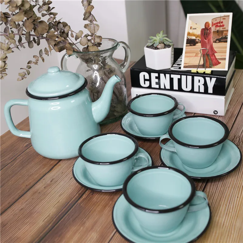 

Enamel kettle/coffee maker/tea pot/coffee mug. Retro nostalgic classic enamel coffee mug pot.